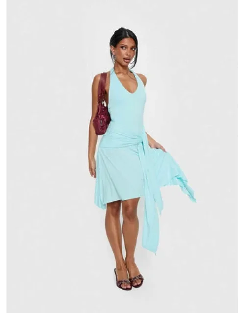 Moonlit Honey Asymmetrical Halter Jersey Midi Dress