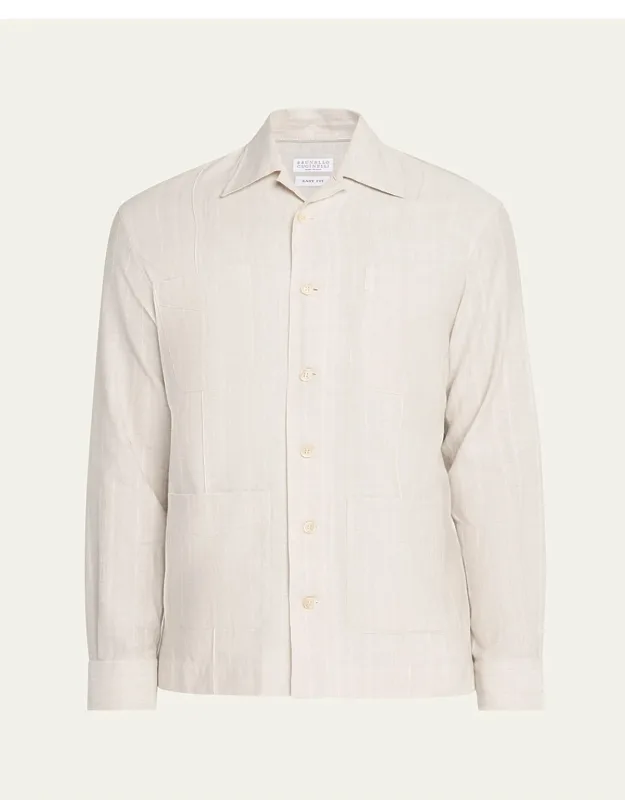 Cotton And Linen Stripe Button-down Shirt
