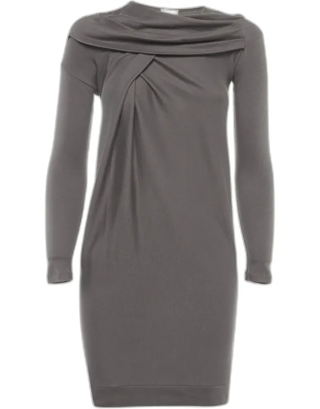 Cotton Knit Pleated Neck Dress