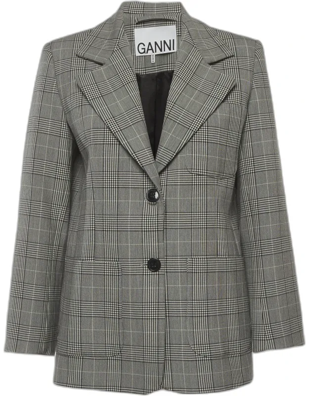 Plaid Print Wool Blend Blazer