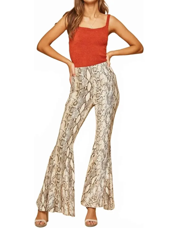 Bell Bottom Pants In Snake Print
