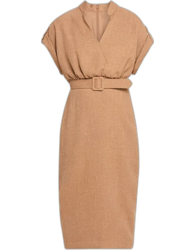 Belted Bodycon Tweed Midi Dress