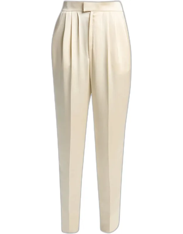 Pleated Silk Slim-leg Ankle Pants