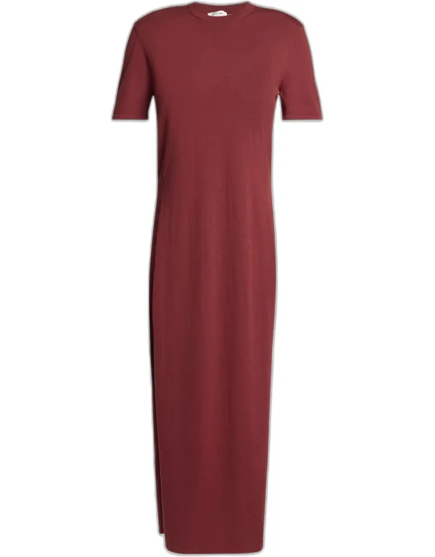 Short-sleeve Wool Side-slit Midi Dress