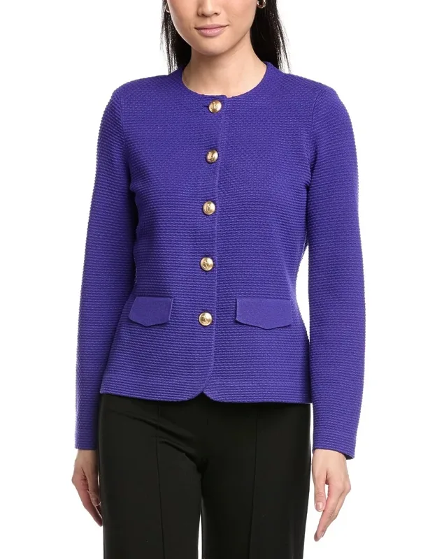 Collarless Four Pocket Knit Jacket