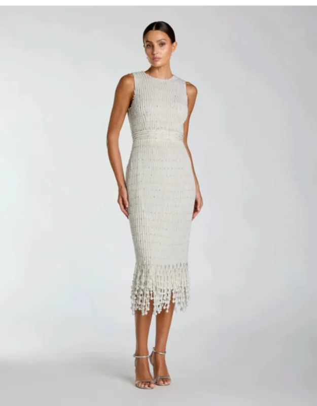 Pearl Embellished Sleeveless Midi Dress