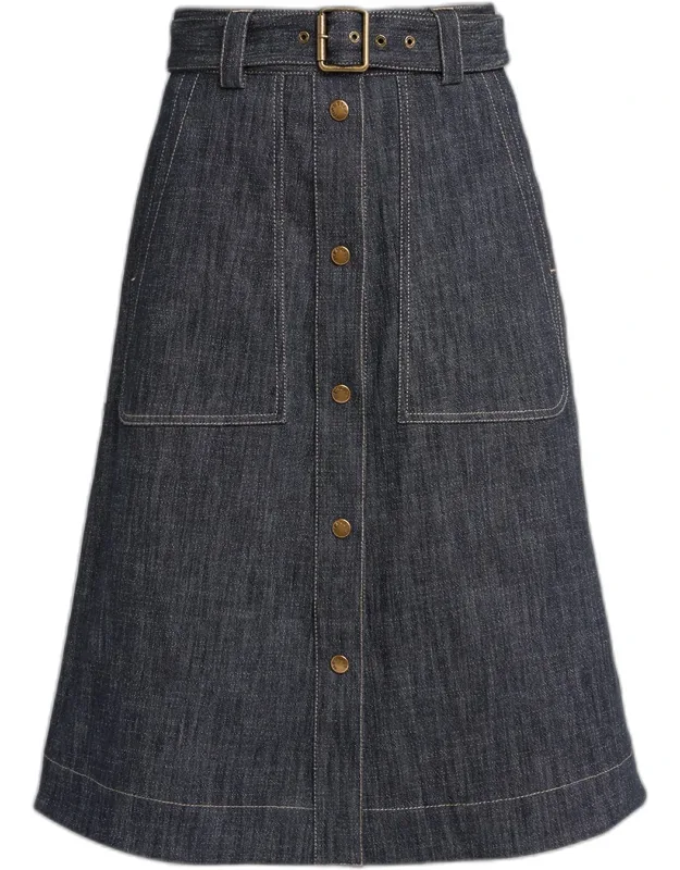 Belted Denim Utility Skirt