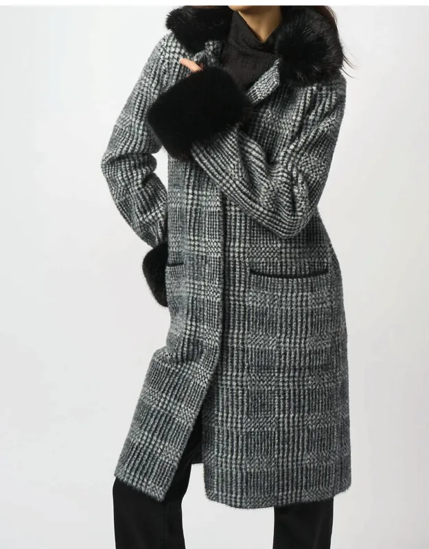 Feather Yarn Plaid Jacquard Coat
