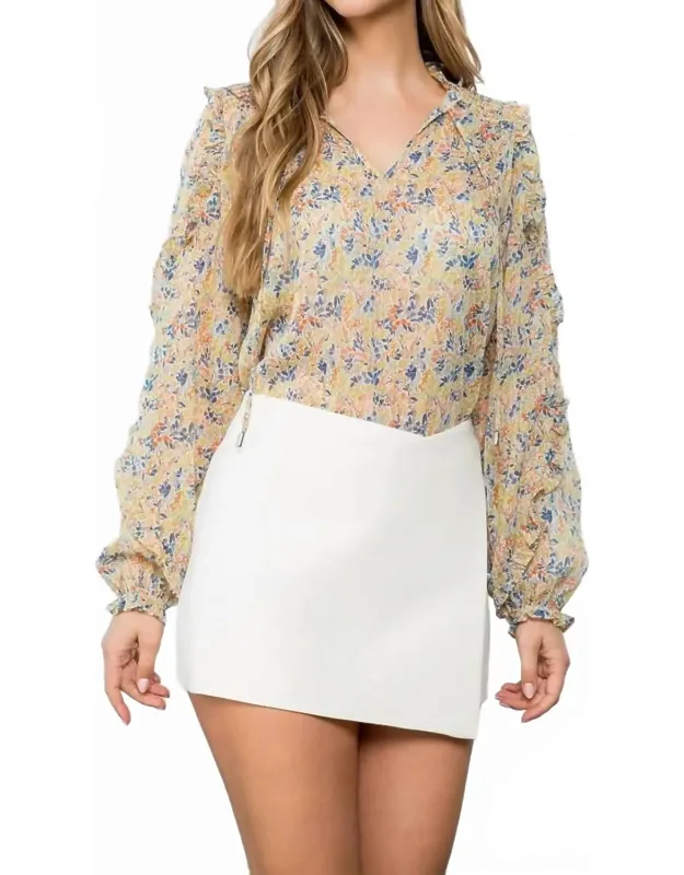 Flower Print Long Sleeve Blouse