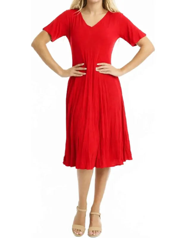 Essentials Rayon Dobby Short Sleeve Godet Dress
