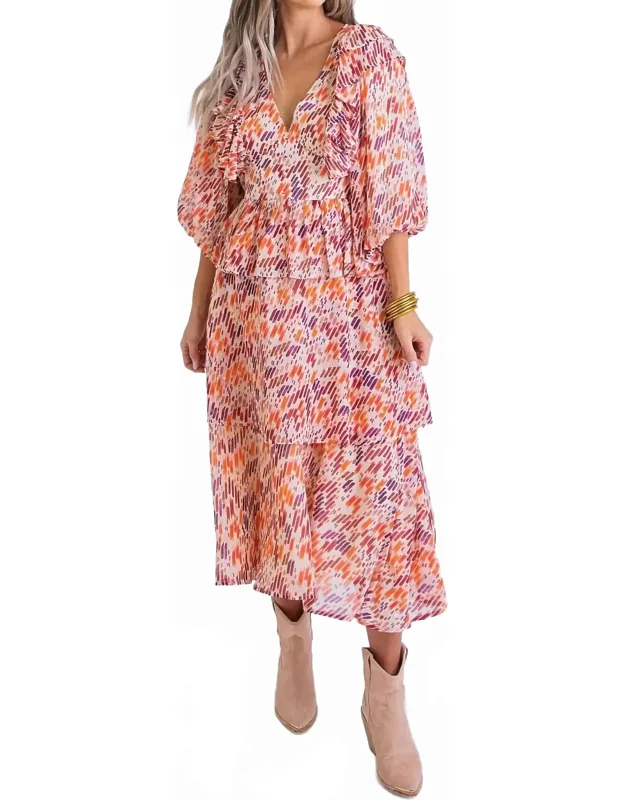 Abstract Ruffle Midi Dress