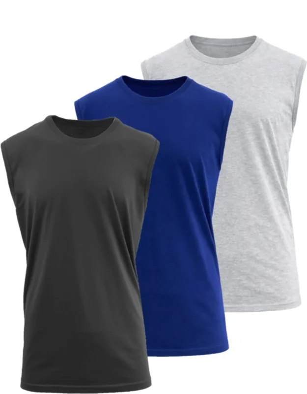 Blu Rock Slim Fit Sleeveless Muscle Tee - Breathable Cotton Fabric, Crew Neck