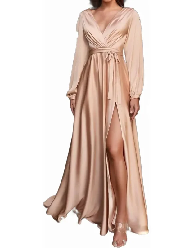 Long Sleeve Satin Dress