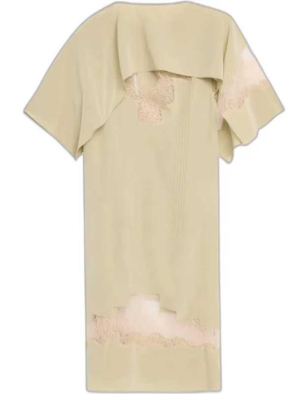 Lace-inset Envers Silk Capelet Midi Dress