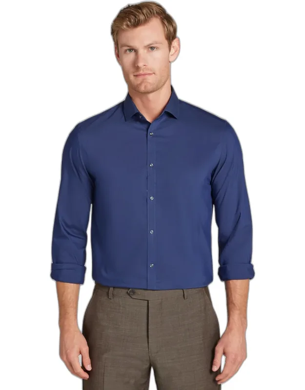 Skinny Fit Spread Collar Solid Dress Shirt