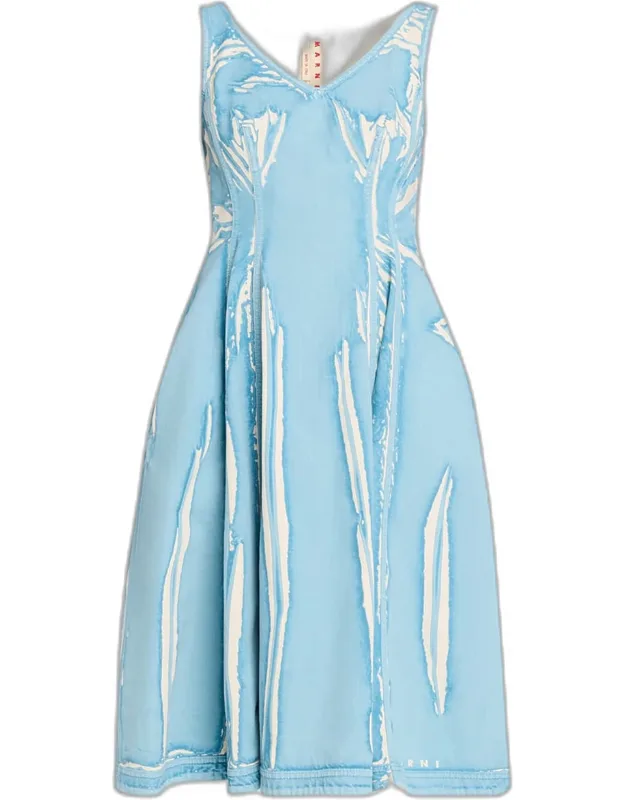 Screen-printed Denim Midi Dress