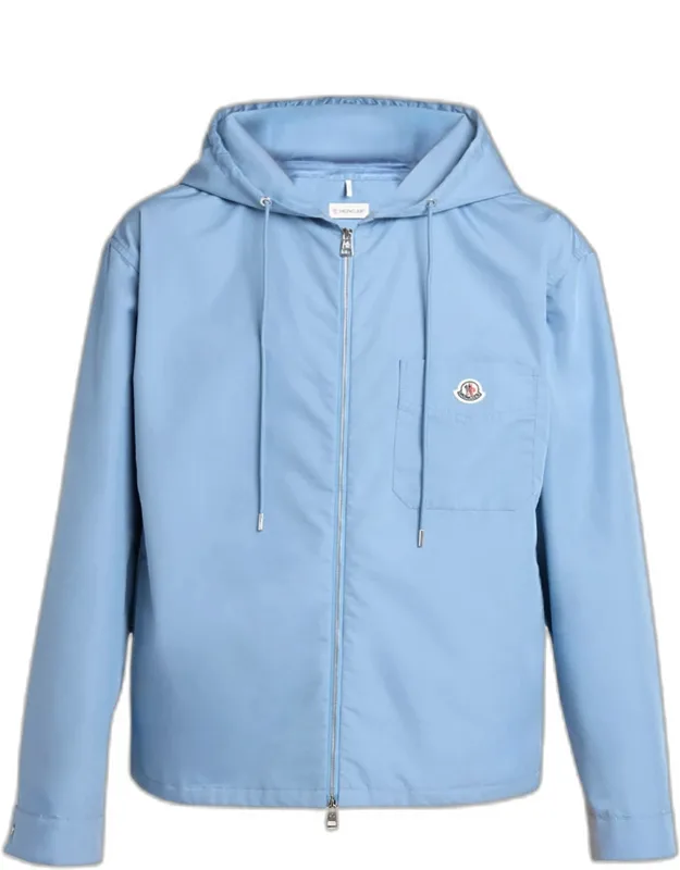 Pocket-logo Poplin Full-zip Hoodie