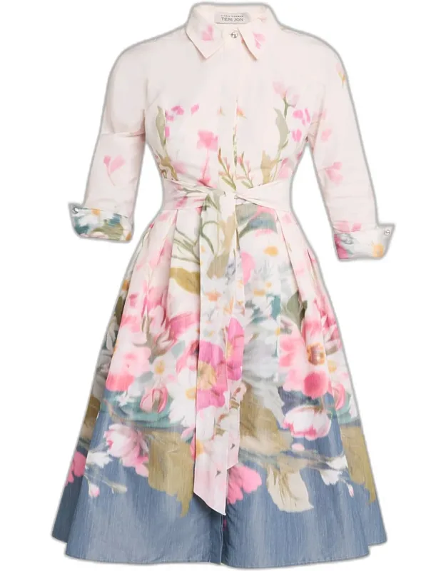 Floral-print Taffeta Midi Shirtdress