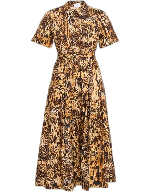Leighton Animal-print Belted Midi Shirtdress