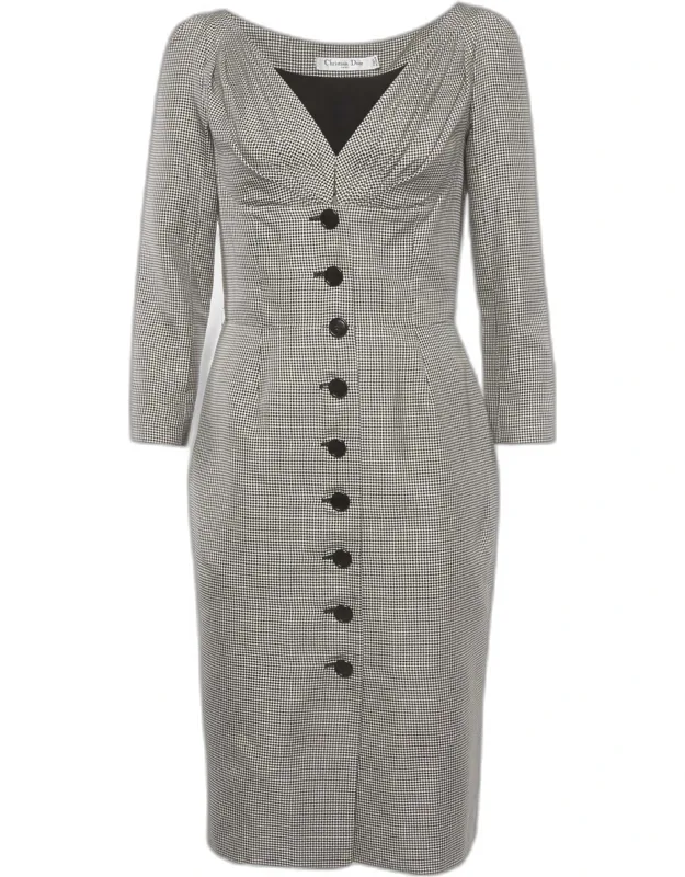 Houndstooth Jacquard Silk Mid Length Dress