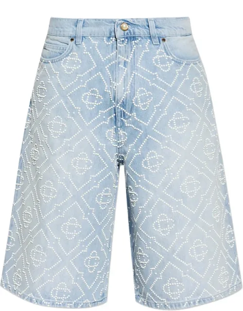 Monogram-beaded Denim Shorts