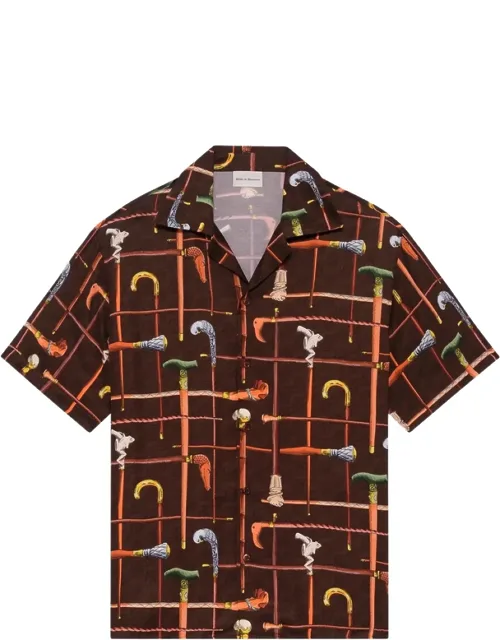 Spread-collar Print Shirt