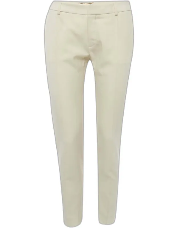 Cream Gabardine Straight Fit Trousers