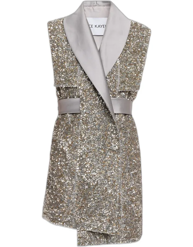 Sequined Panel Sleeveless Coat