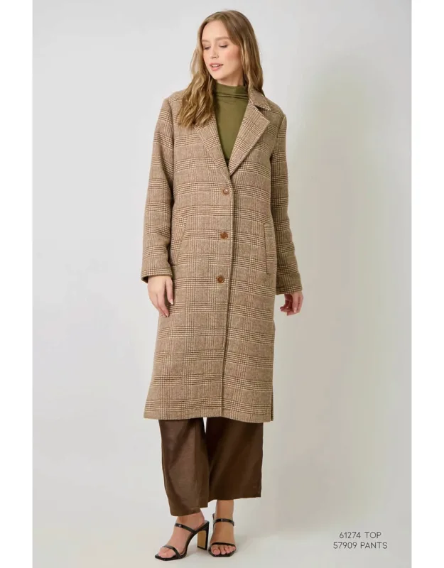 Houndstooth Plaid Long Coat