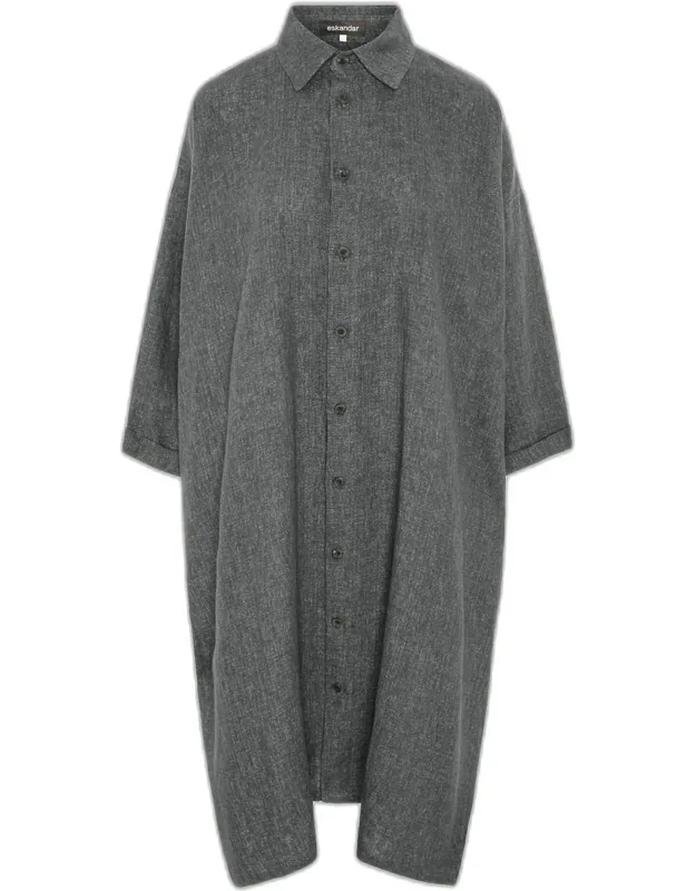 Heavyweight Delave Linen Wide A-line Shirt Dress