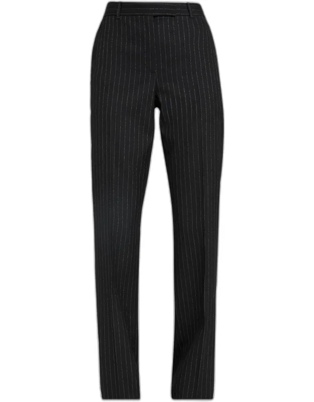 Metallic Pinstripe Wool Straight-leg Trousers