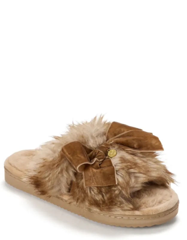 Bianca Pile Slide Slippers With Bow