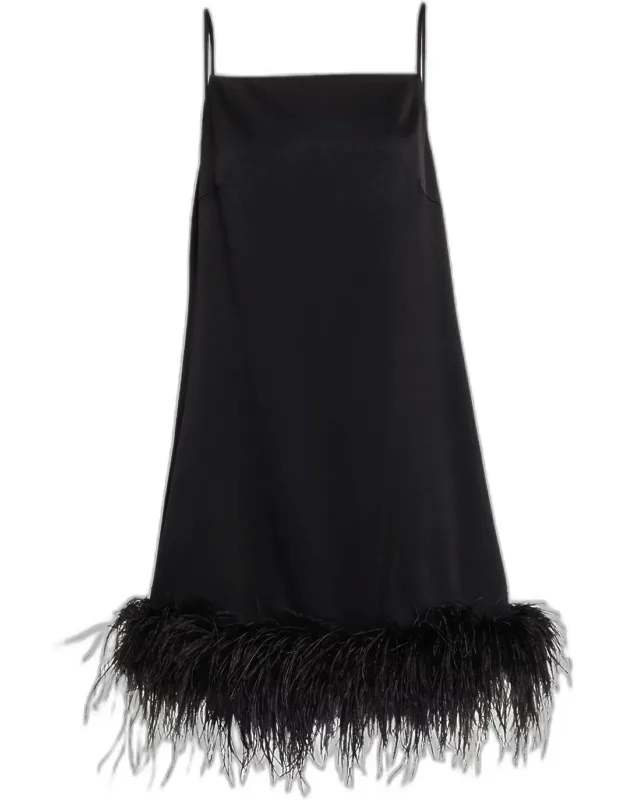 Feather-hem Mini Shift Dress