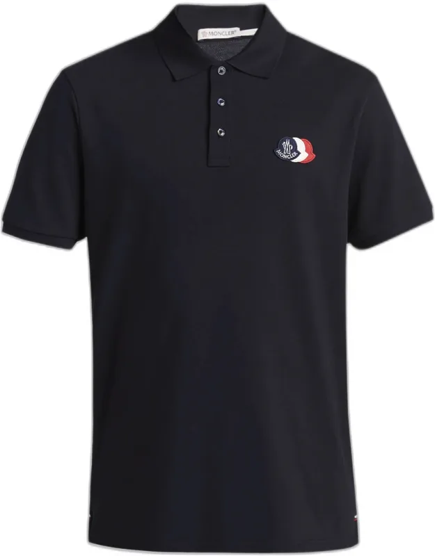 Cotton Pique Tricolor Logo Patch Polo Shirt