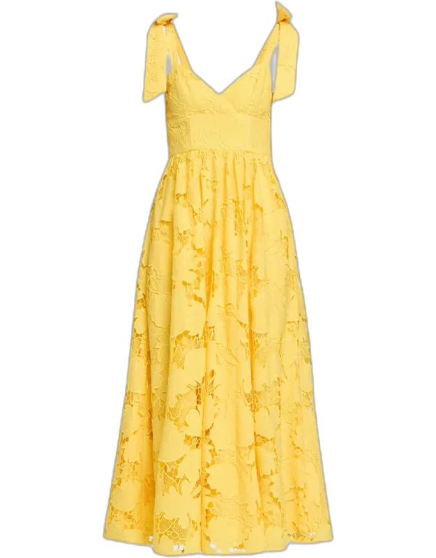 Sweetheart Floral Lace Midi Dress
