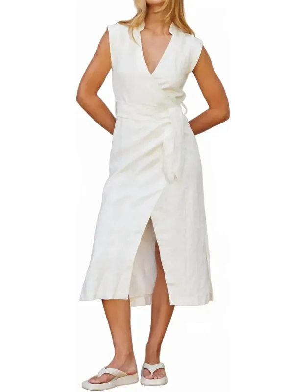 Lelina Wrap Linen Midi Dress