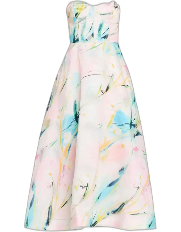 Strapless Jacquard Midi Dress