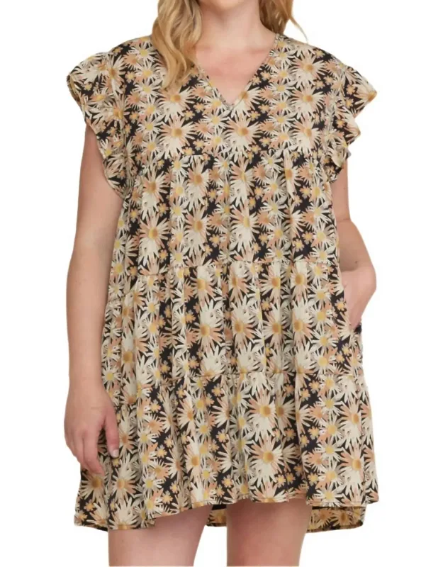 Floral Ruffle V-neck Dress