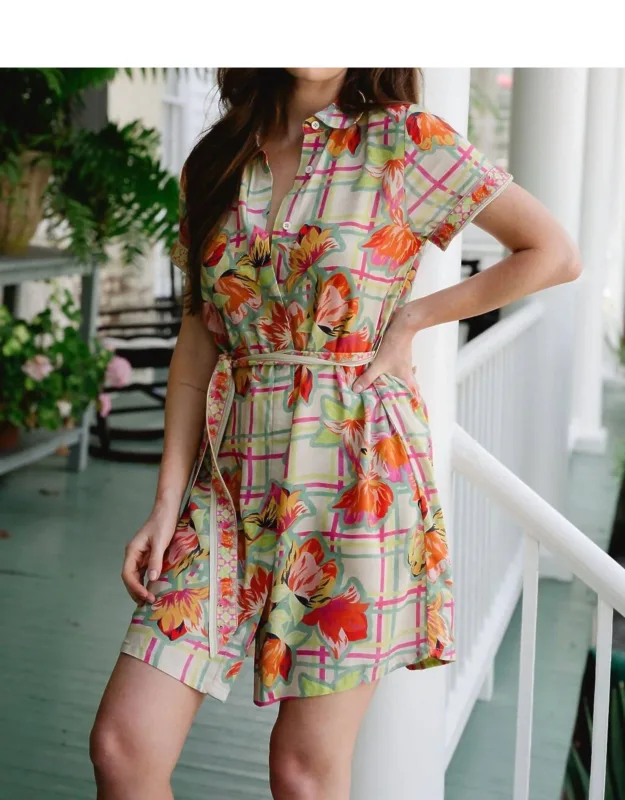 Belted Dress In Floral Bloom