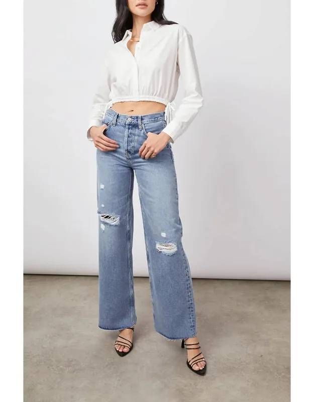 High Rise Wide Leg Distress Jeans