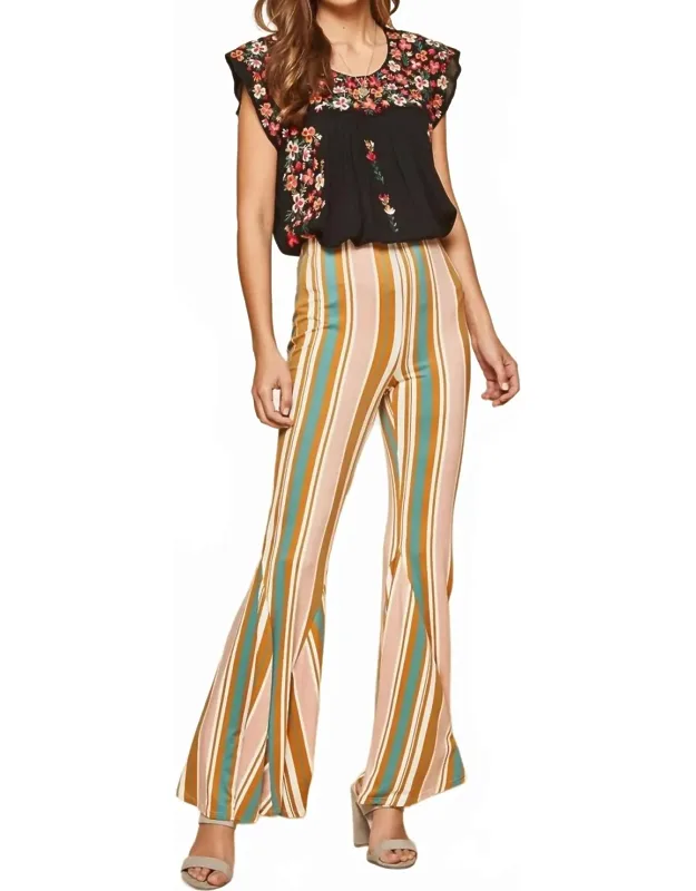Striped Bell Bottom Pants