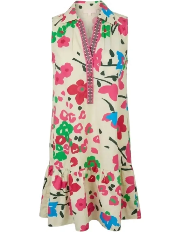 Luna Palm Breeze Poplin Dress - A-line Fit, Tiered Hemline