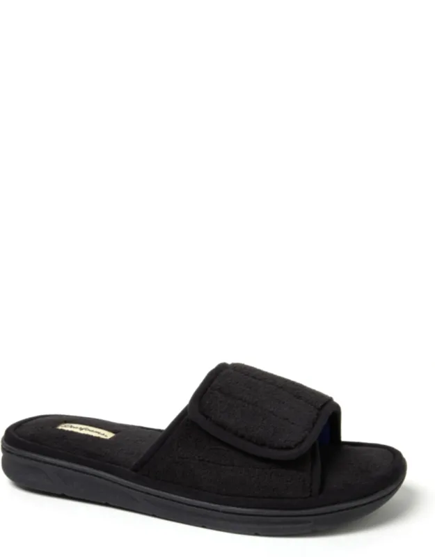 Dearfoams Collin Adjustable Slide Slipper With Memory Foam Insole And Durable Rubber Outsole