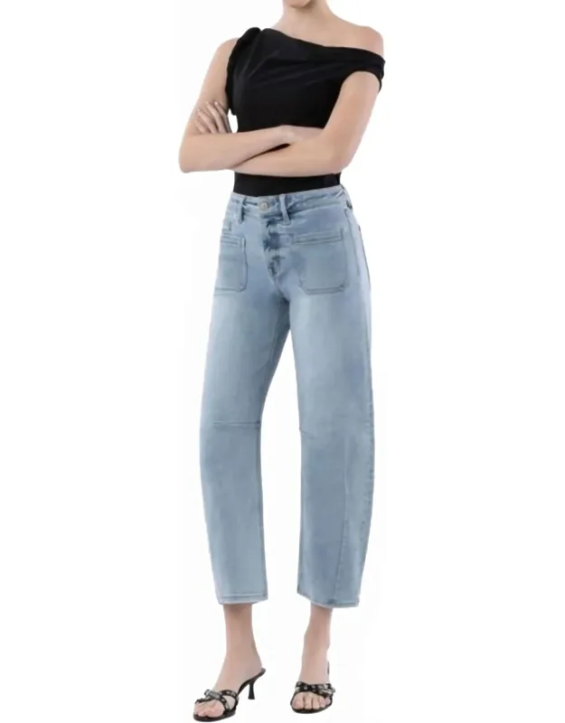 High Rise Patch Pocket Barrel Jeans