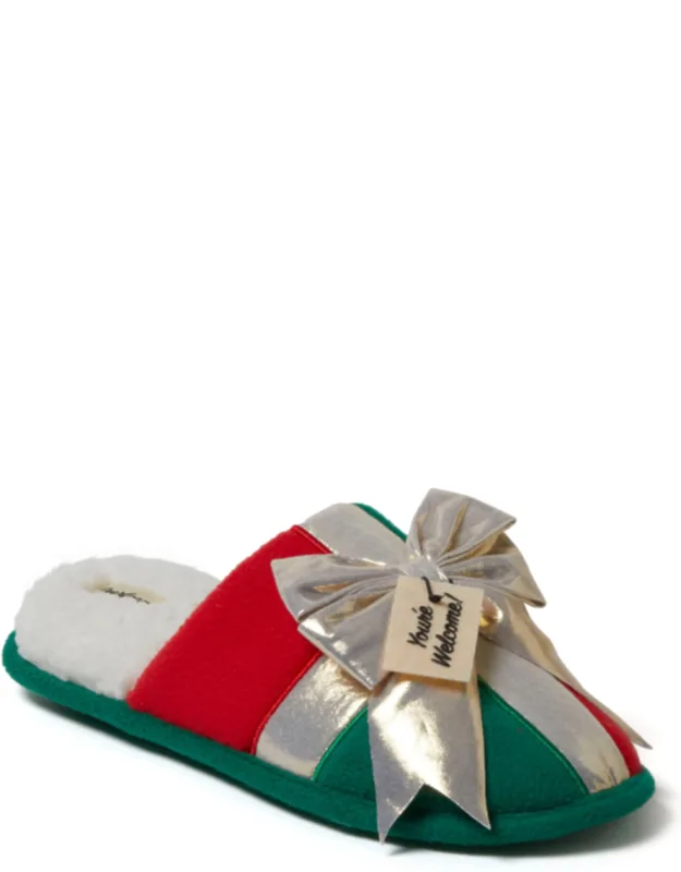 Dearfoams Novelty Holiday Christmas Scuff Slipper - Slip-resistant, Supersoft Memory Foam