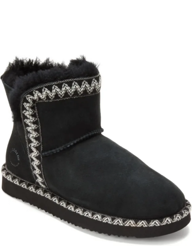 Fireside Genuine Shearling Fold Down Booties With Embroidery