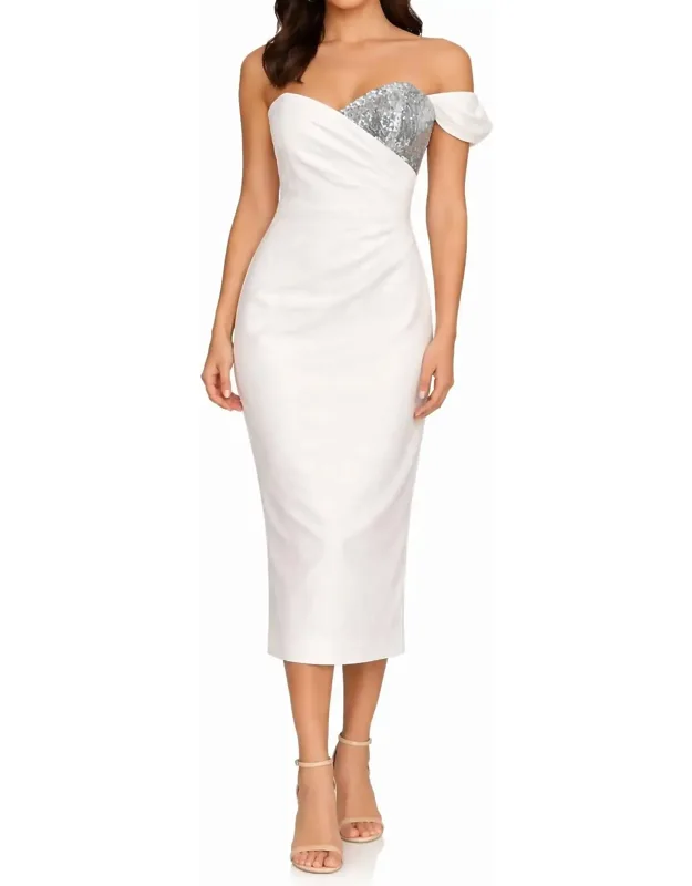 One Shoulder Sequin Accent Midi Dress