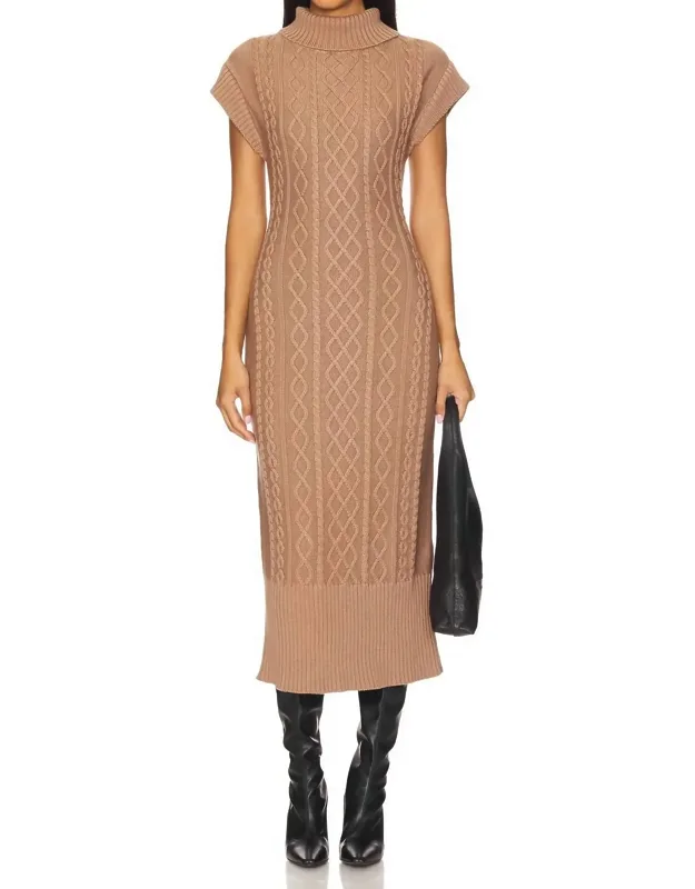 Shana Midi Dress With Cap Sleeves And Turtleneck Design