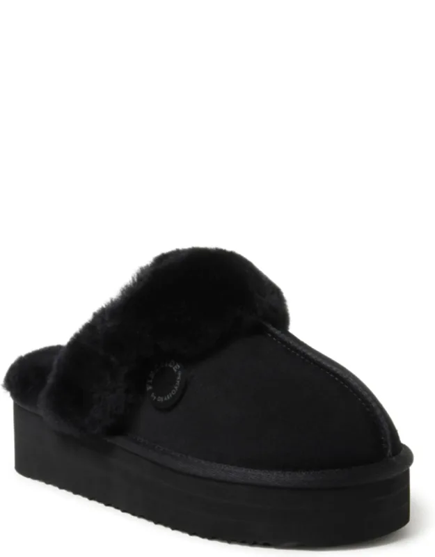 Fireside Melton Genuine Shearling Platform Scuff Slippers