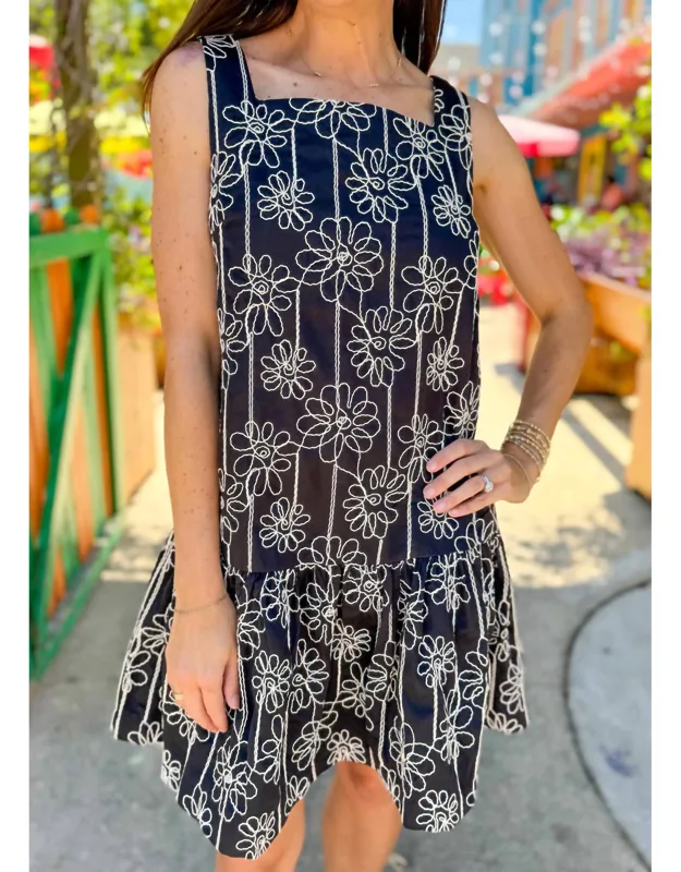 Floral Embroidered Shift Mini Dress